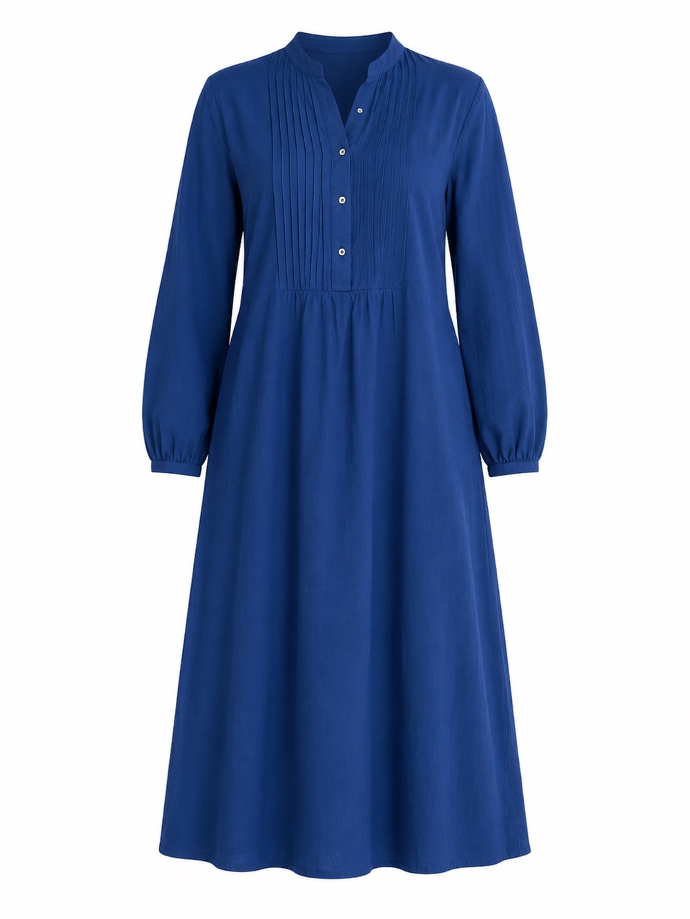 Muji Cotton Voile Indigo Long Sleeve Dress Women’s M Pintuck Pocket Prairie NWOT